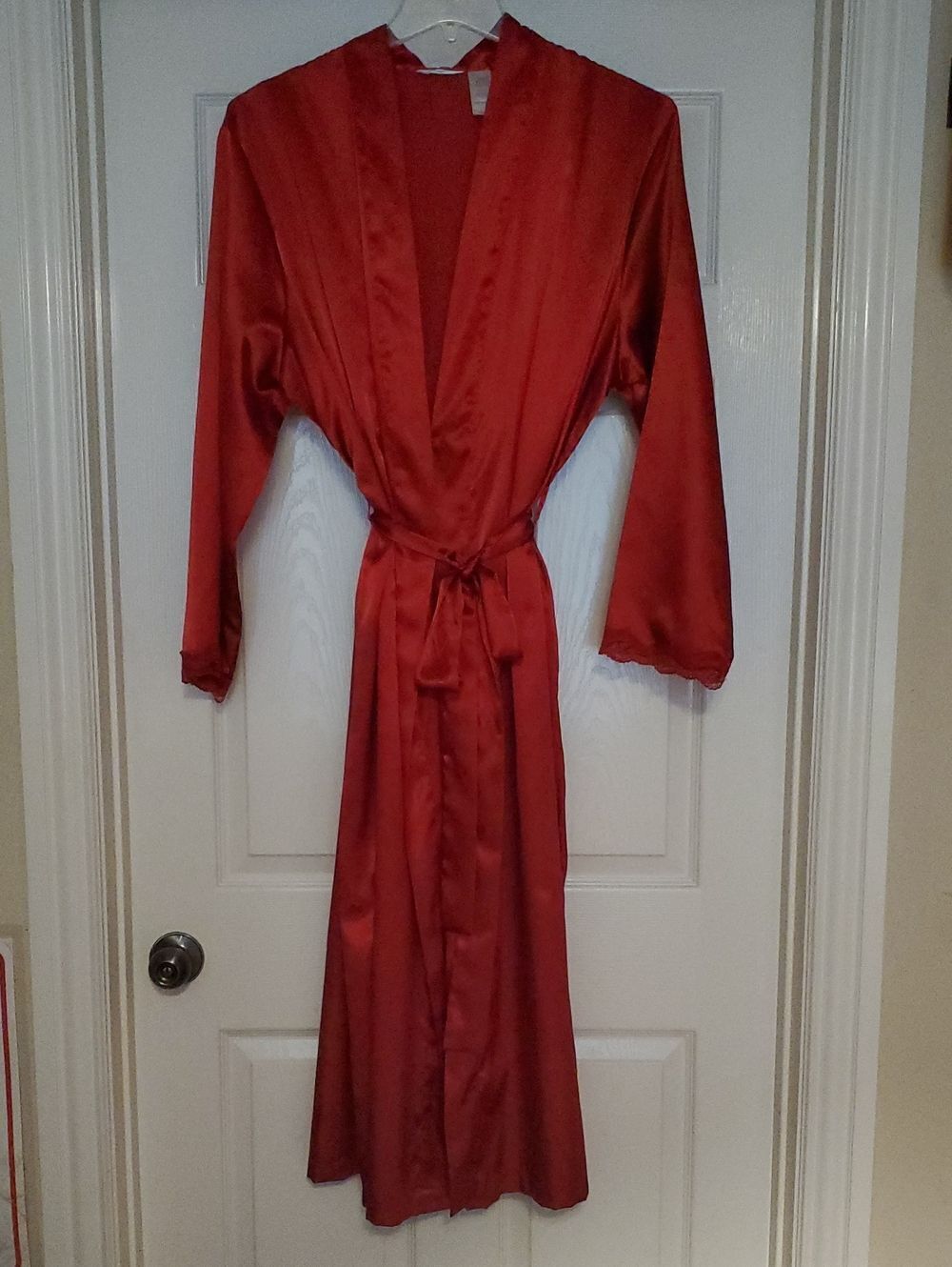 Vintage Adonna Red Satin Long Robe Women's Size XXL Luxury Sleepwear Loungewear